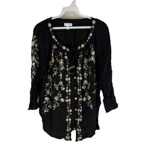 J.Jill Floral Embroidered Button Tassel Shirt Top